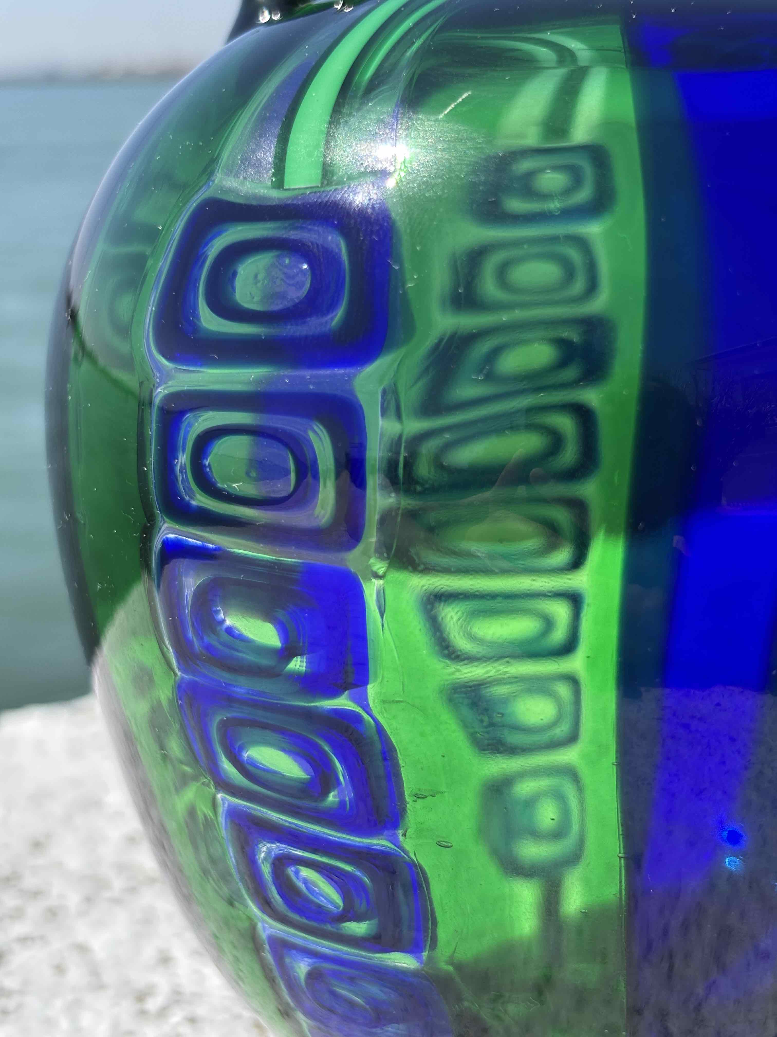 Vaso in autentico vetro di Murano verde e blu piccolo