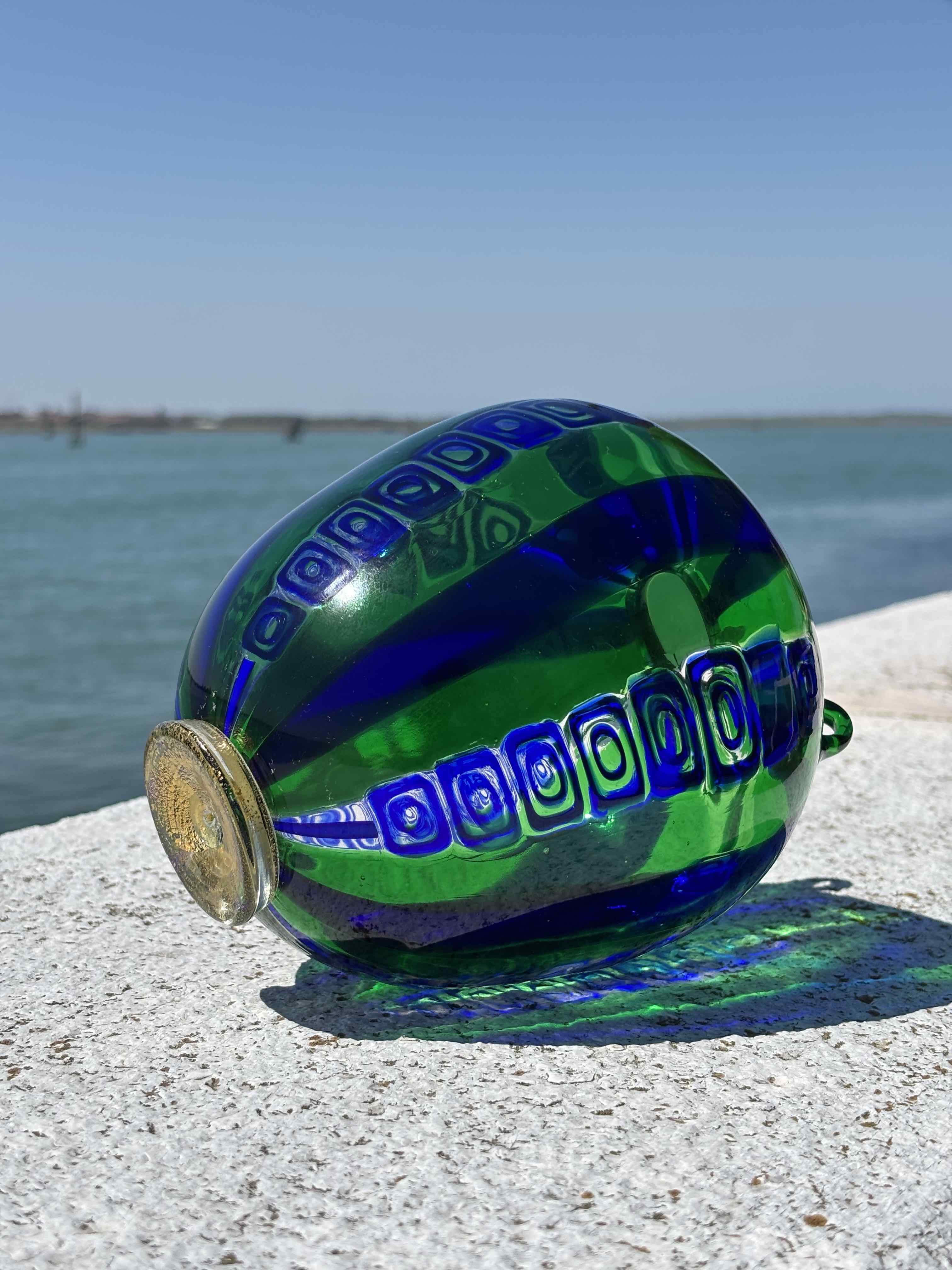 Vaso in autentico vetro di Murano verde e blu piccolo