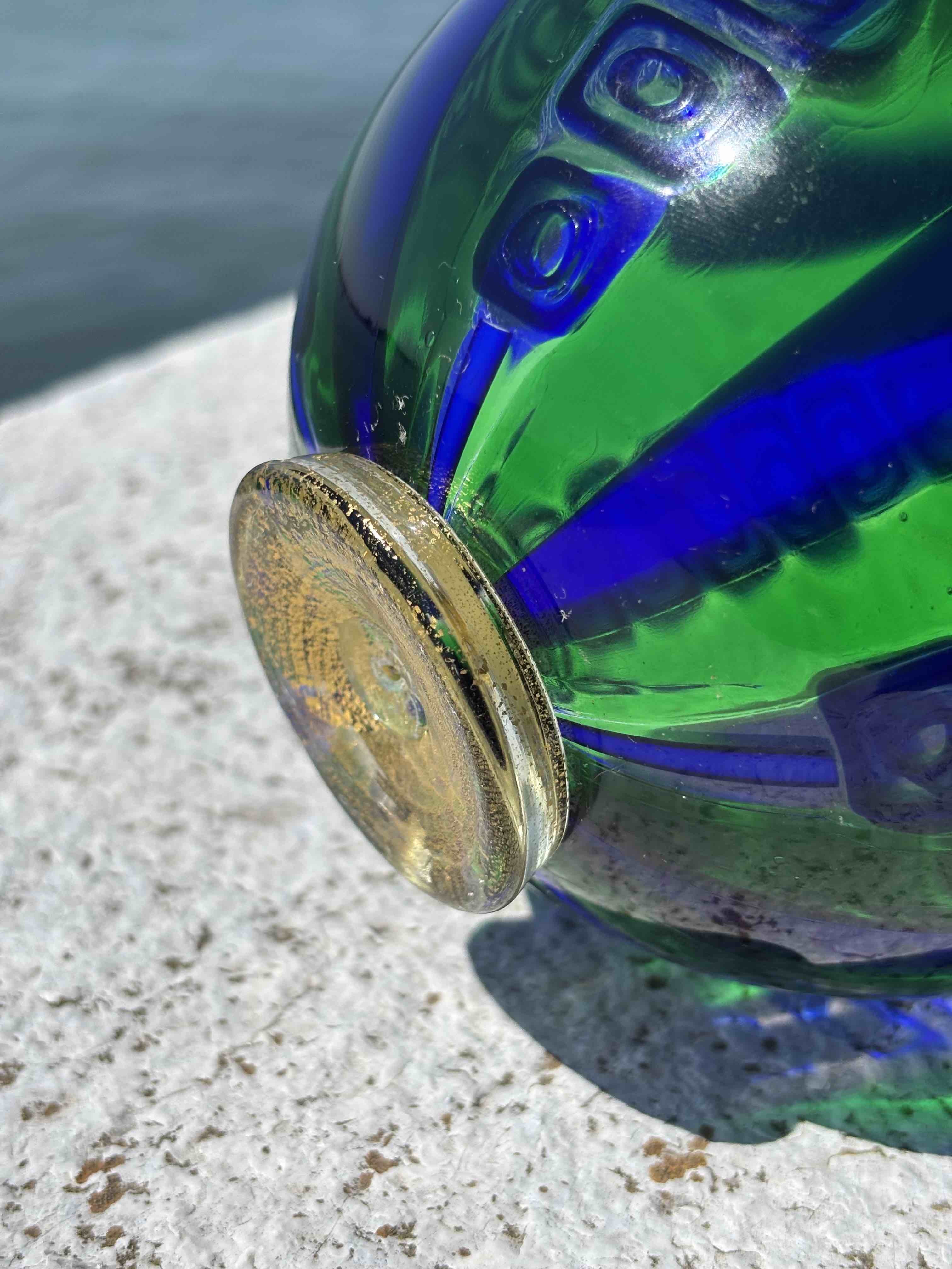 Vaso in autentico vetro di Murano verde e blu piccolo