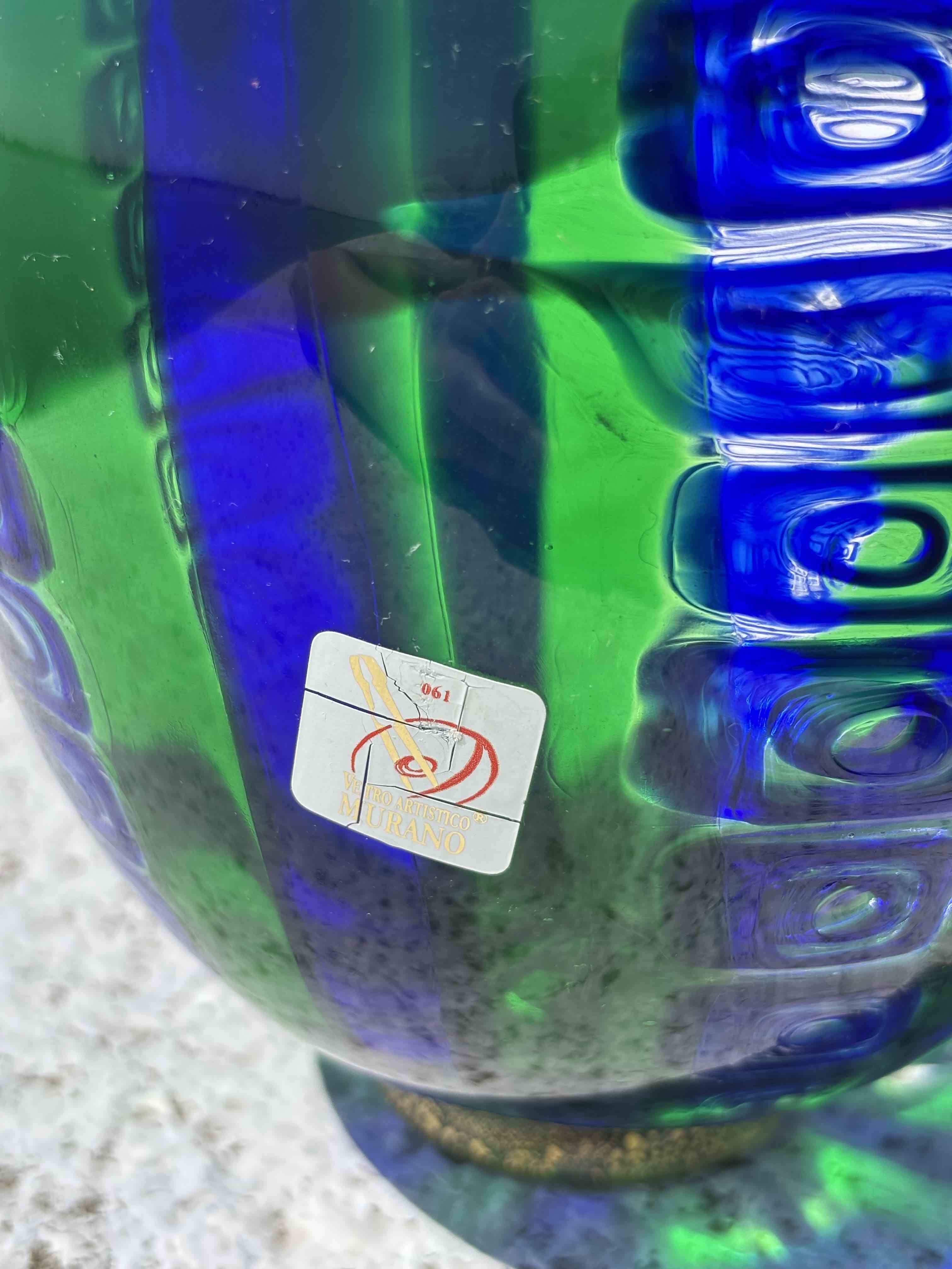 Vaso in autentico vetro di Murano verde e blu piccolo