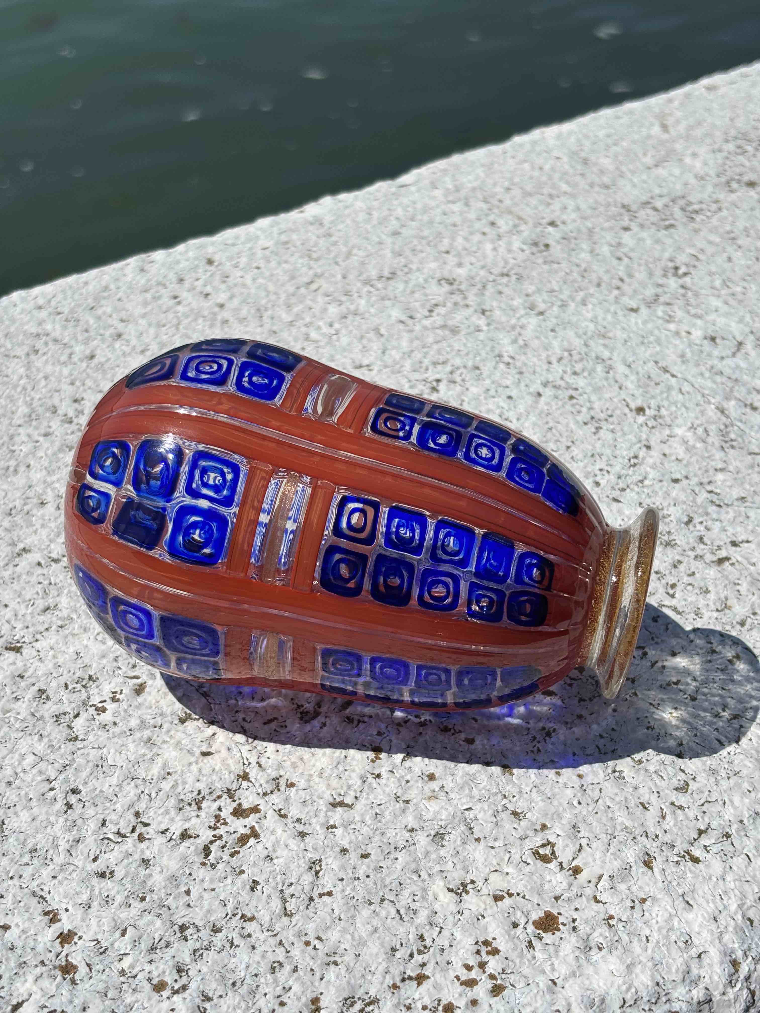 Vaso in autentico vetro di Murano rosso blu e avventurina piccolo