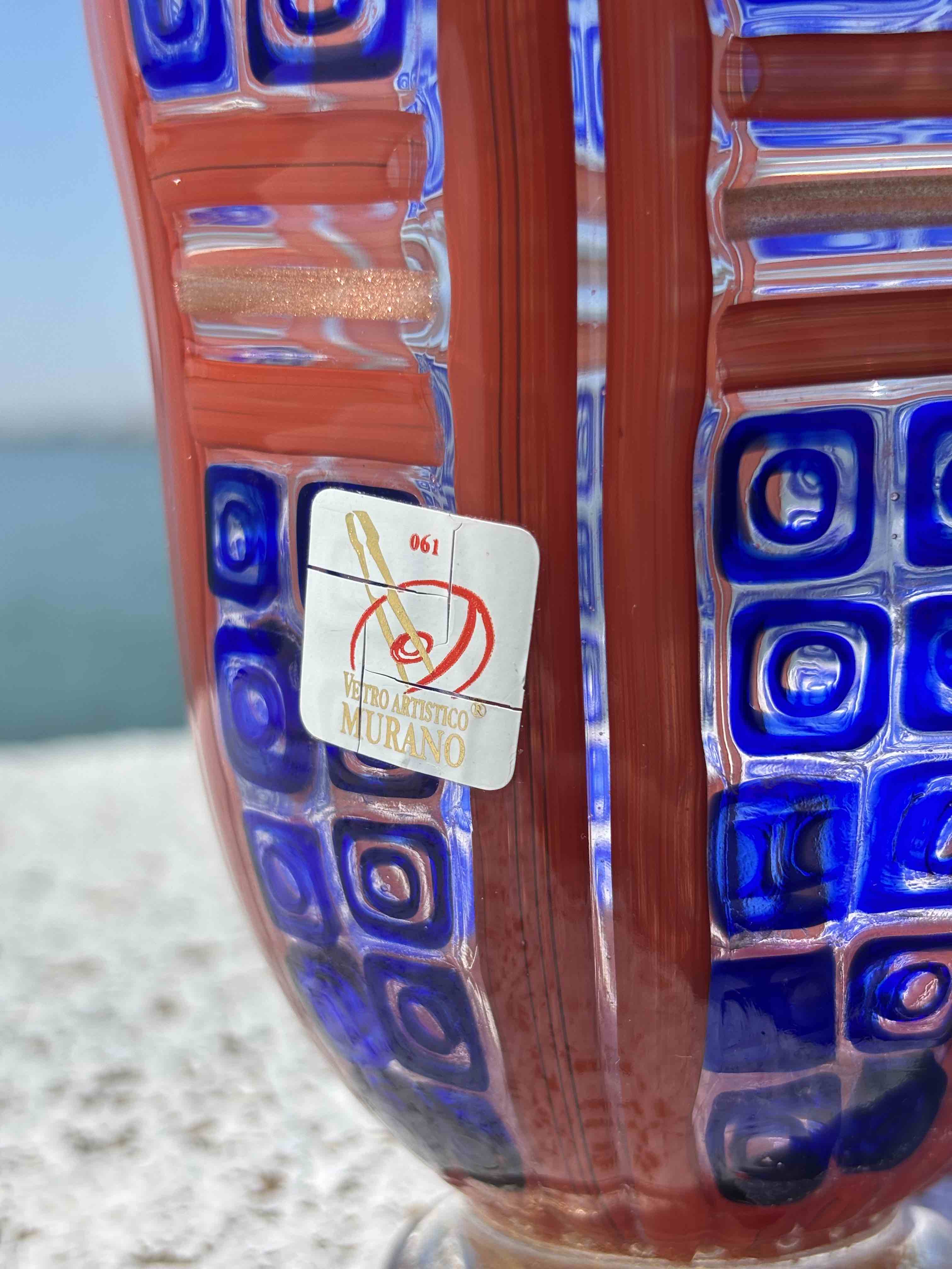 Vaso in autentico vetro di Murano rosso blu e avventurina piccolo