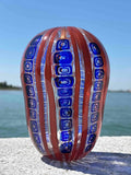 Vaso in autentico vetro di Murano rosso blu e avventurina grande