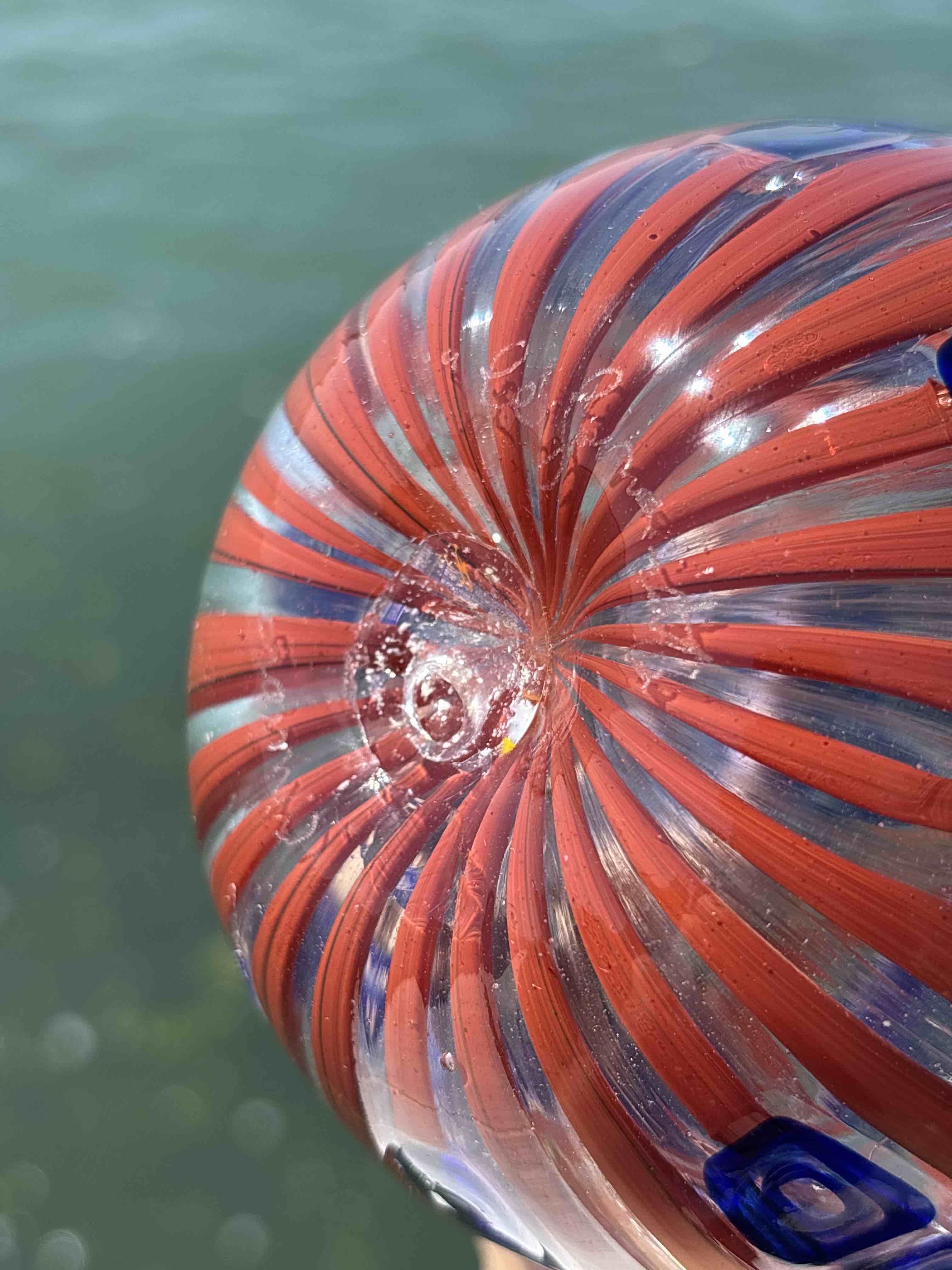 Vaso in autentico vetro di Murano rosso blu e avventurina grande