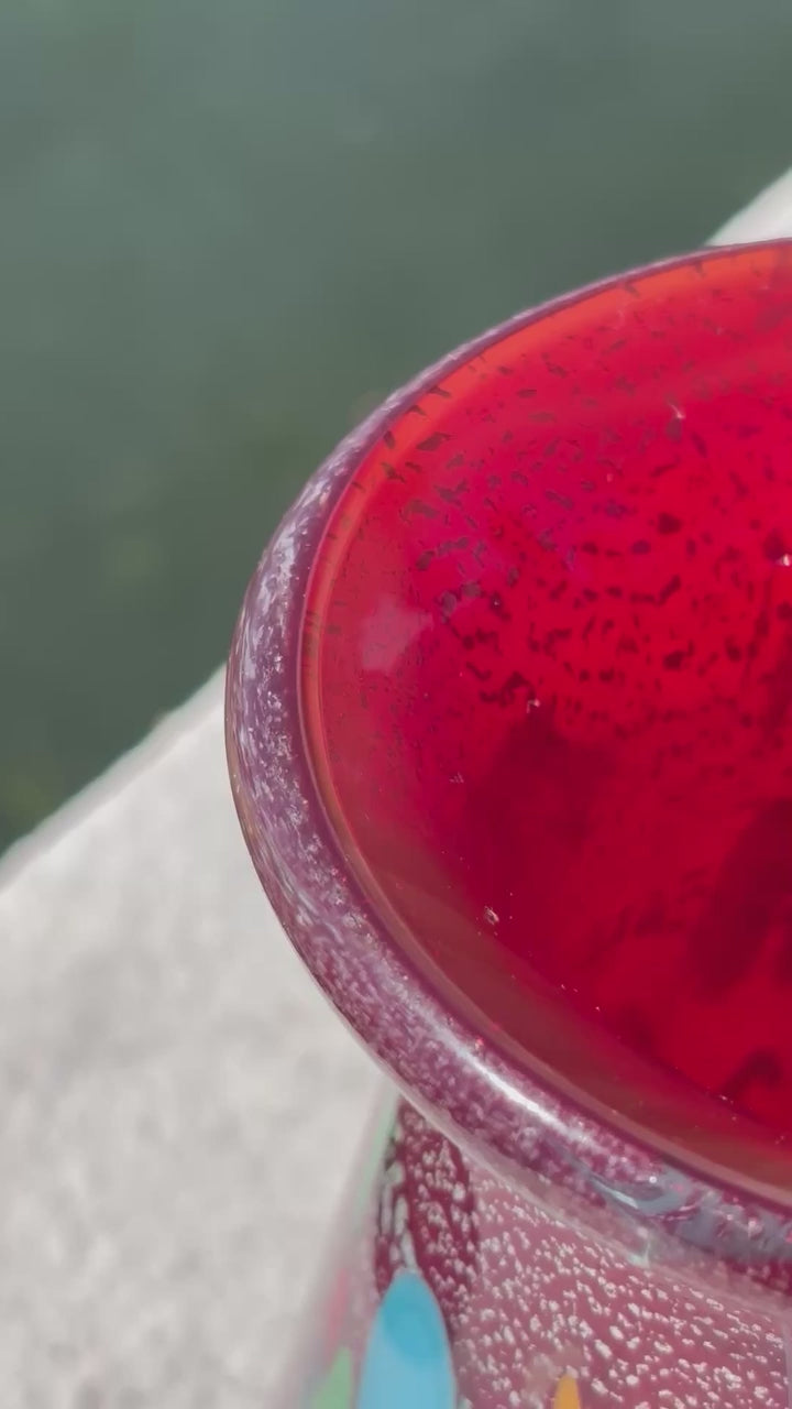 Vaso in autentico vetro di Murano rosso e multicolore