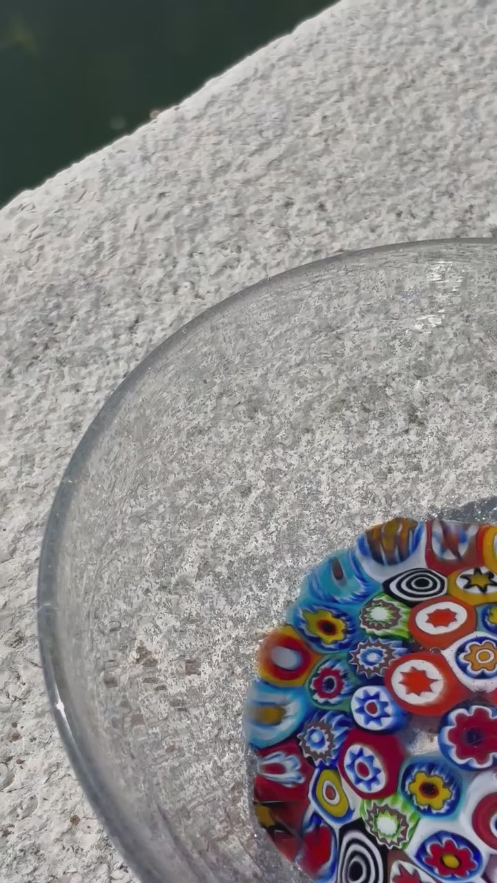 Ciotola in autentico vetro di Murano trasparente con murrine