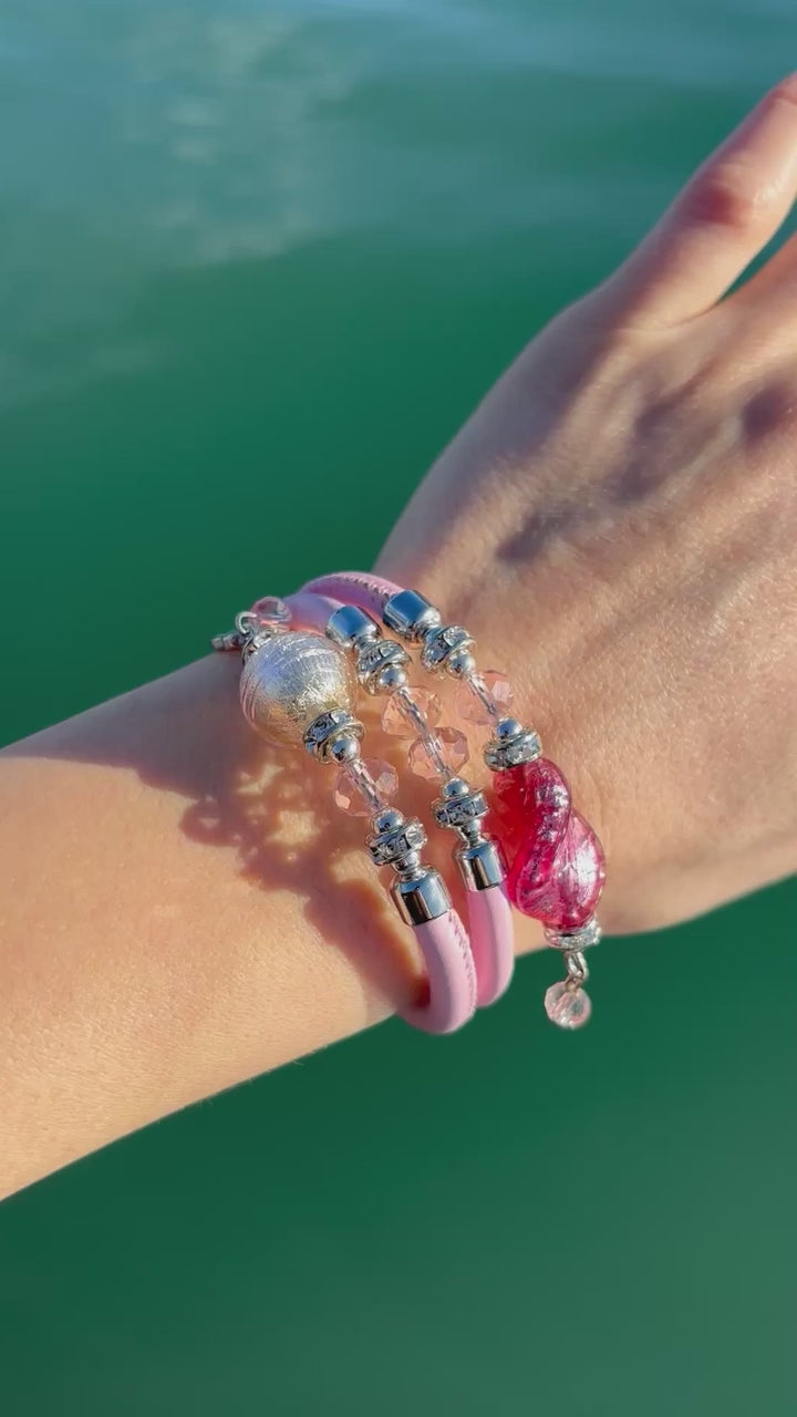 Bracciale con perle in vetro di Murano rosa