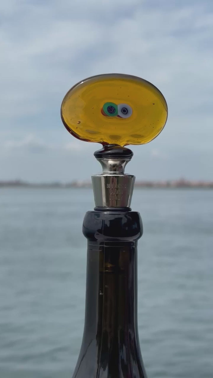 Tappo decorativo per bottiglia in vetro di Murano - giallo con murrine