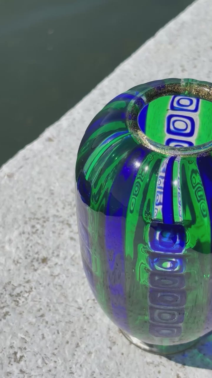 Vaso in autentico vetro di Murano verde e blu grande