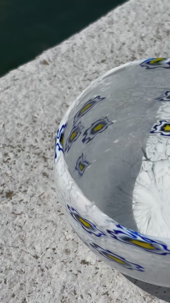 Ciotola in autentico vetro di Murano bianco e blu