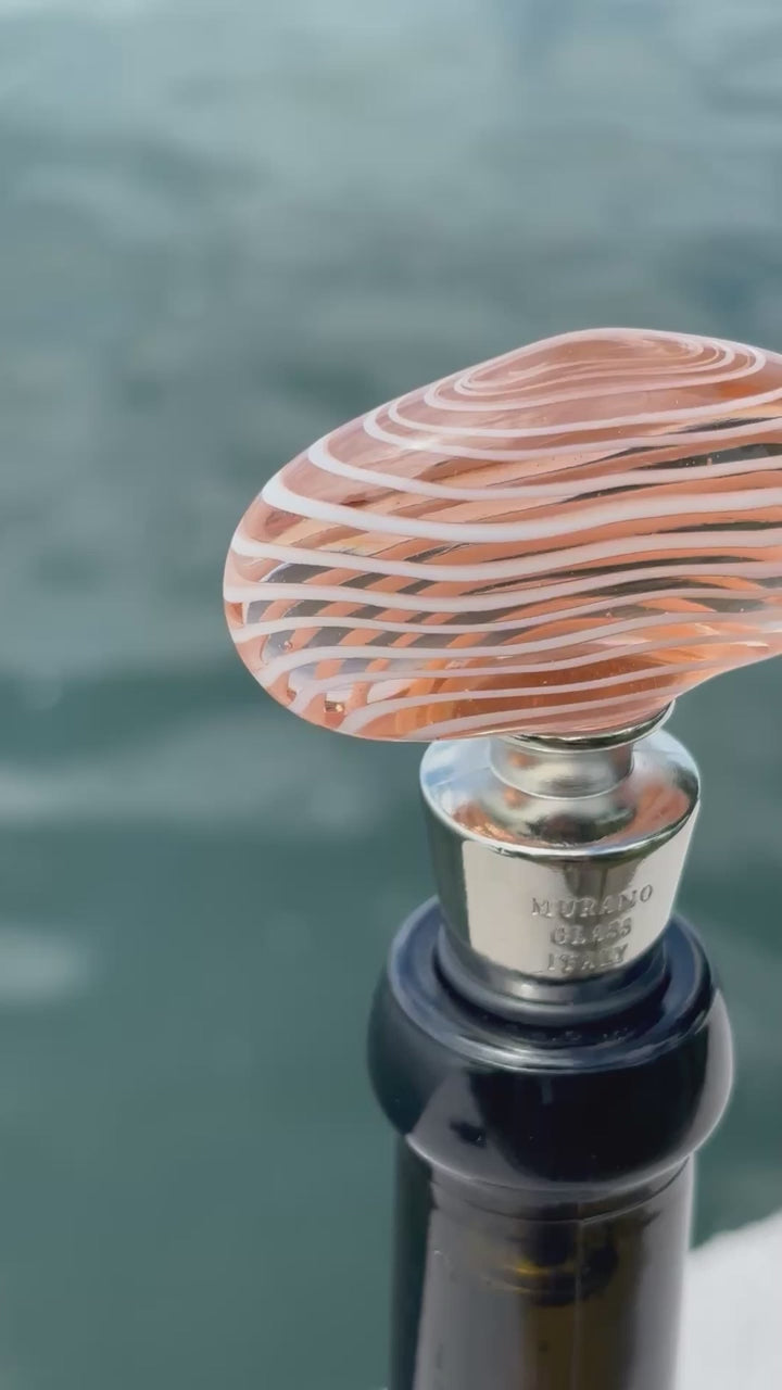 Tappo decorativo per bottiglia in vetro di Murano - rosa e bianco