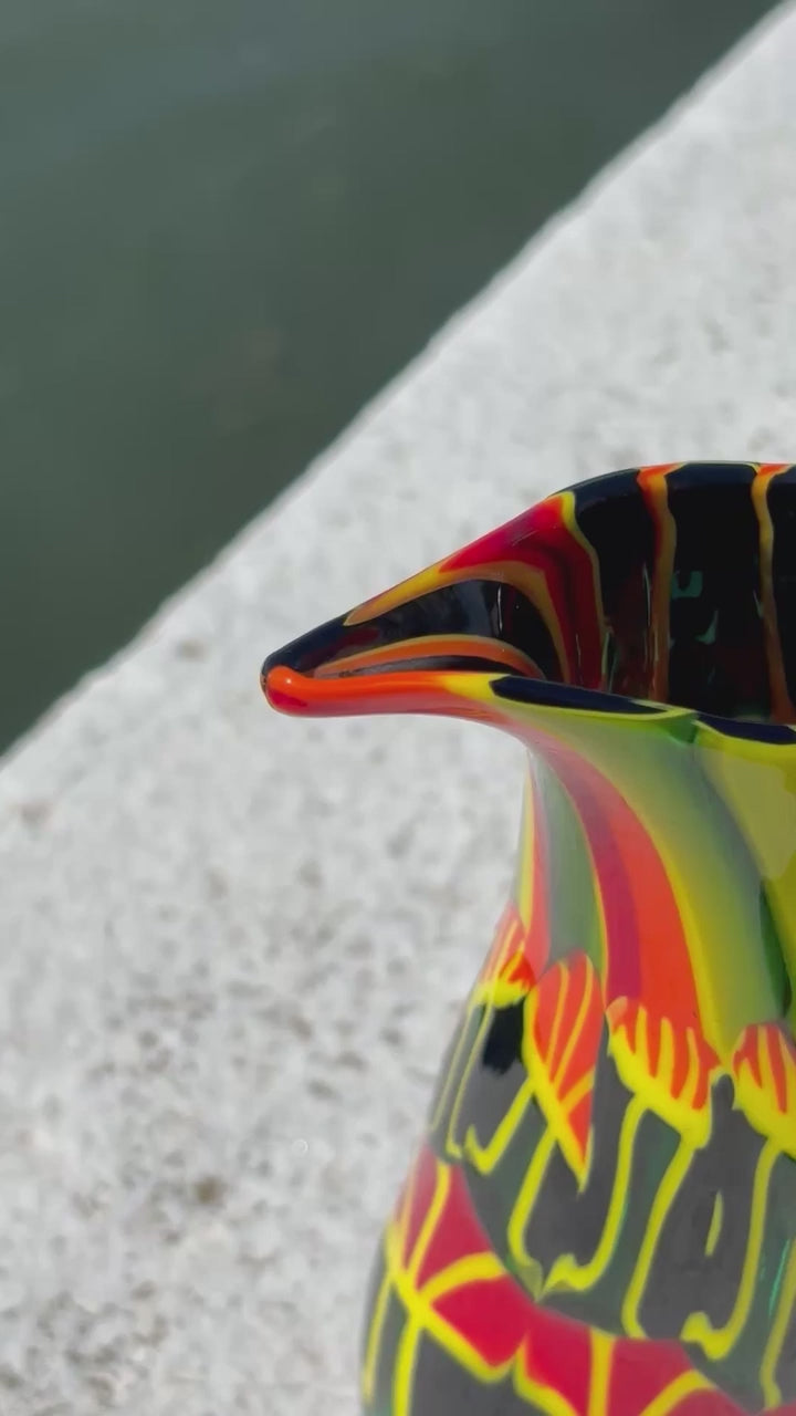 Vaso in autentico vetro di Murano nero rosso giallo