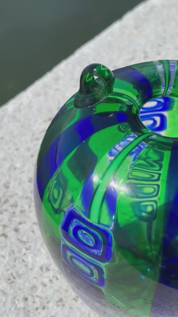 Vaso in autentico vetro di Murano verde e blu piccolo