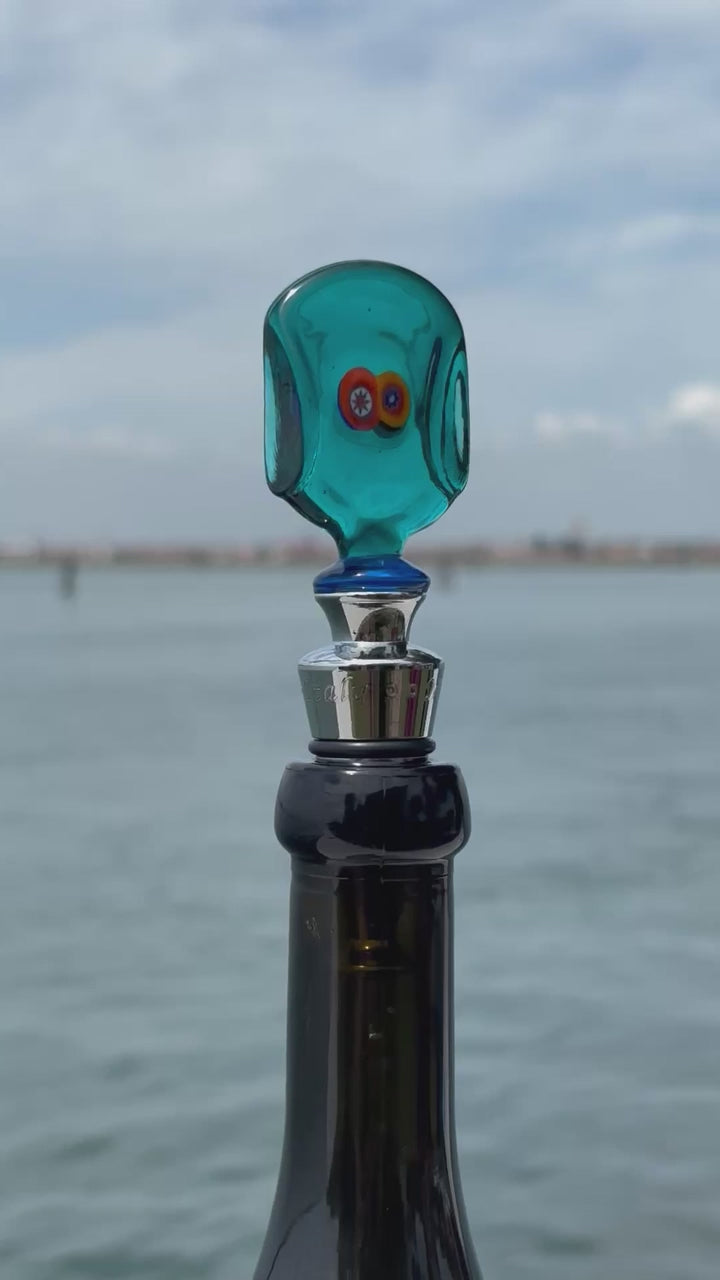 Tappo decorativo per bottiglia in vetro di Murano  - blu con murrine