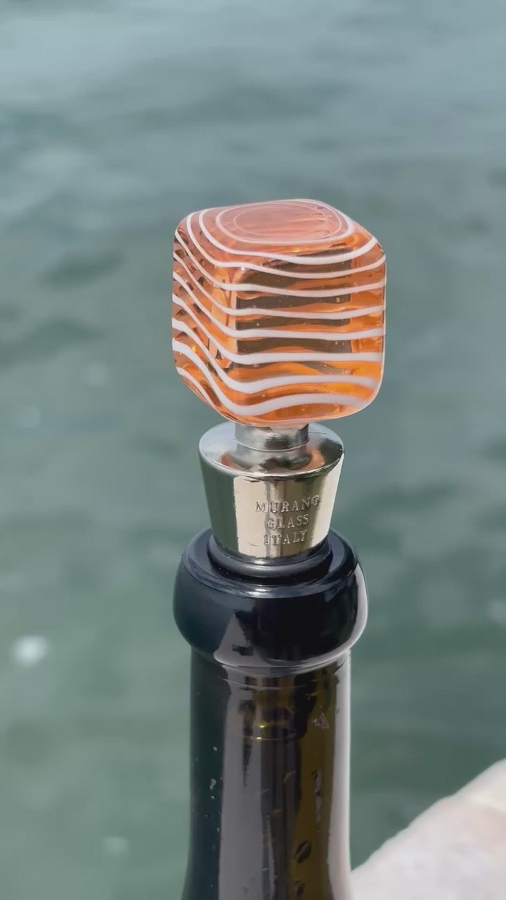 Tappo decorativo per bottiglia in vetro di Murano  - arancione e bianco