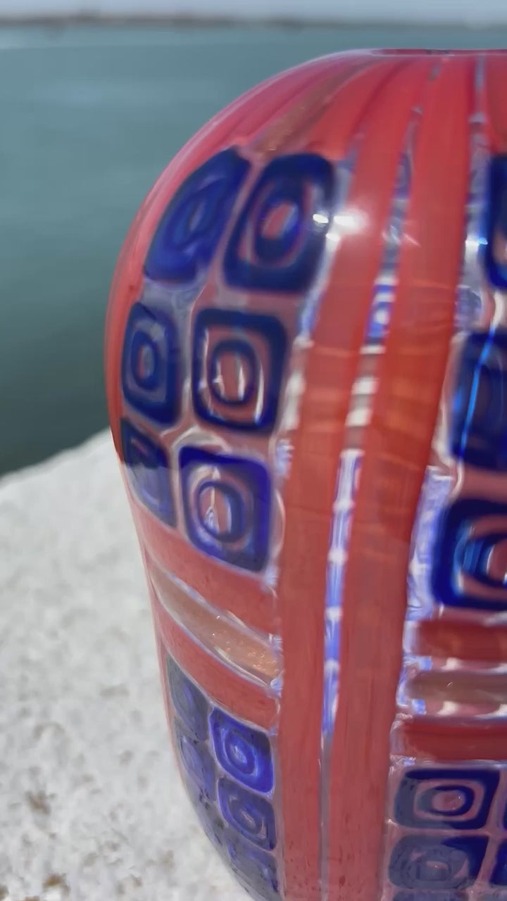Vaso in autentico vetro di Murano rosso blu e avventurina piccolo