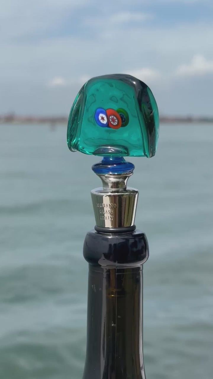 Tappo decorativo per bottiglia in vetro di Murano  - verde acqua con murrine