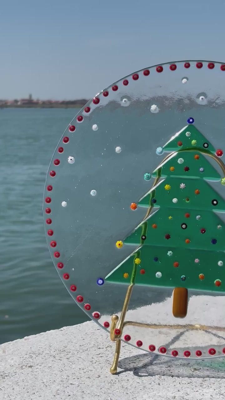 Piatto in vetro di Murano con decorazione Natalizia